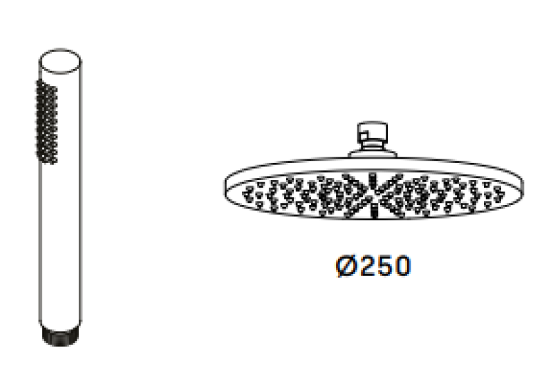 Waterevolution Flow трипътен душов смесител с ръчен и основен душ мед 250mm T131N25CPE
