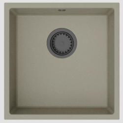 Гранитната ми универсална бежова пясъчна гранитна мивка 40x40 см вградена, подстроена и плоско вградена с тапичка от оръжеен метал - 1208967919