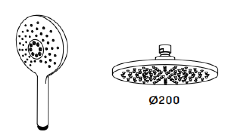 Водна революция Flow трипътен душов смесител с главен душ и кръгла ръчна душ главаЧерно T131NRPR