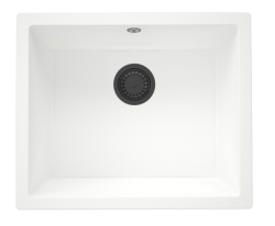 Гранитната универсална бяла мивка GraniteMy 50x40 см за монтаж върху плот, под плот и върху равна повърхност с метална тапа в цвят gun metal - 1208967925