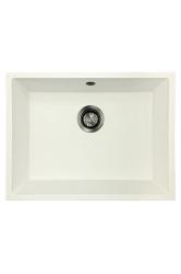 GraniteMy Universal Гранитна Бяла Мивка 55x40 см за вграждане, подбаждане и равна инсталация с метална тапа в цвят gun metal- 1208967933