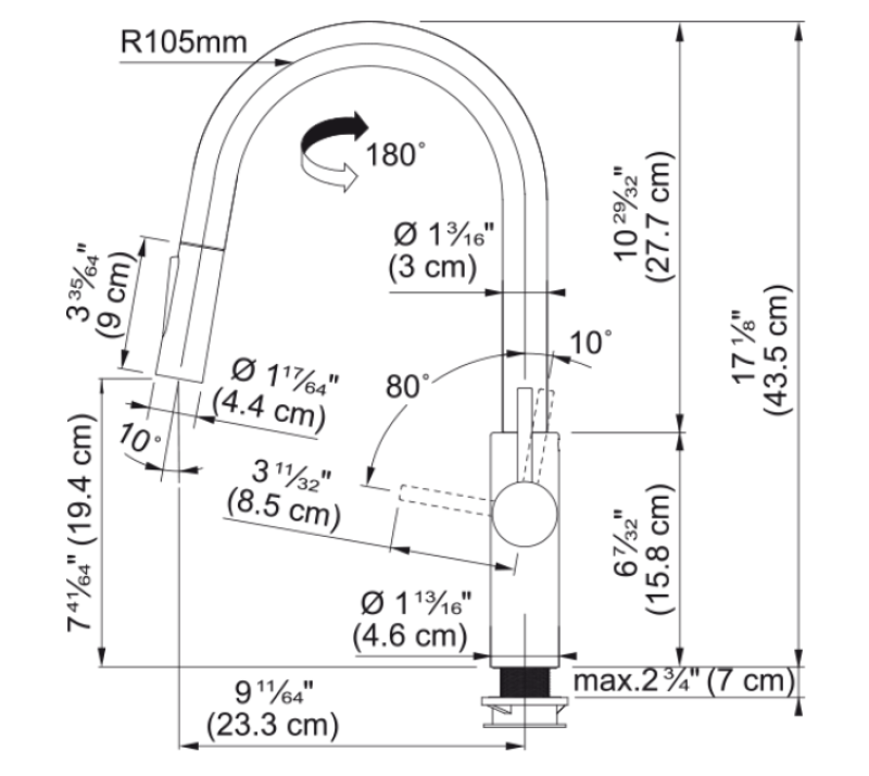 Франке Пескара J Едноръкохватков Смесител Черен с Изтеглящ се Чучур и Спрей Функция 115.0575.968