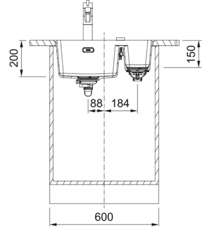 Франке Марис MRG 160-34-15 Фрагранит Слейт Грей Мивка  Сиво, тъмно Чиния Вляво  Подградни 125.0714.608