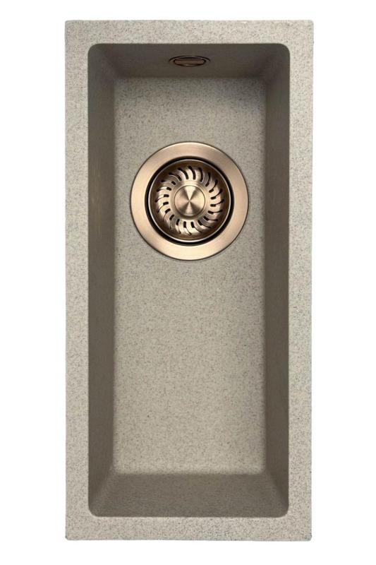 GraniteMy Universal гранитна бежова малка мивка 17x40 cm за монтаж върху плот и вграждане с месингов запушалка 1208968004