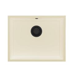 GraniteMy Universal гранитна мивка в бежов цвят 55x40 см за монтаж върху плота, под плота и наравно с плота с черен клапан 1208968015