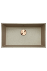GraniteMy Universal гранитен мивка в бежово-пясъчен цвят 74x40 cm за монтаж върху плот, под плот и вградена с медна запушалка 1208968019
