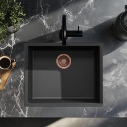 Черна мивка 50x40см за вграждане, на плот и с нисък профил с меден клапан 1208968036