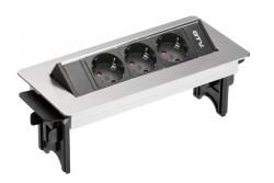 Разширителен кабел за бюро без касетка 3x schuko гнездо, 1.5m захранващ кабел с inox щепсел (монтаж с винтове)