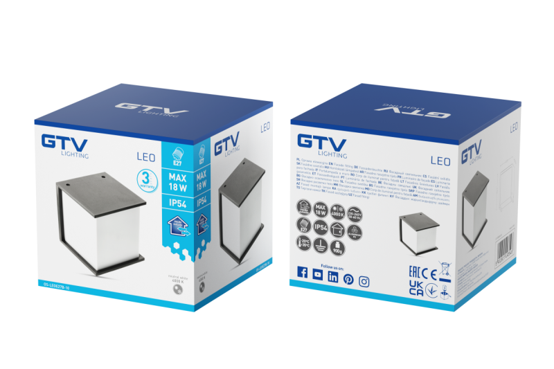 Фасадна луминисцентна лампа LEO, E27, МАКС. 18W, IP54, AC220-240V, 50/60Hz, черна