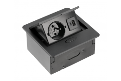 AVARO вграден мебелен контакт, 1x френски контакт, USB A+C, 1.5m кабел, черен