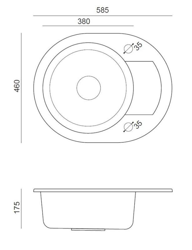 Квадратна мивка Quadri London Beige пясъчна гранитна кръгла мивка с отцедник и неръждаем стоманен клапан 585x460mm обратима - 1208969495