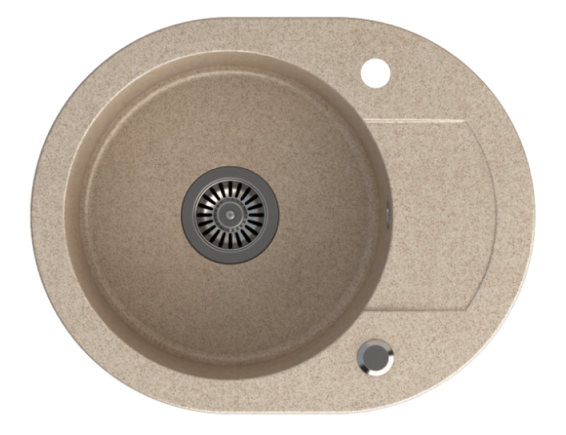 Квадратна мивка Quadri London Beige пясъчна гранитна кръгла мивка с отцедник и неръждаем стоманен клапан 585x460mm обратима - 1208969495