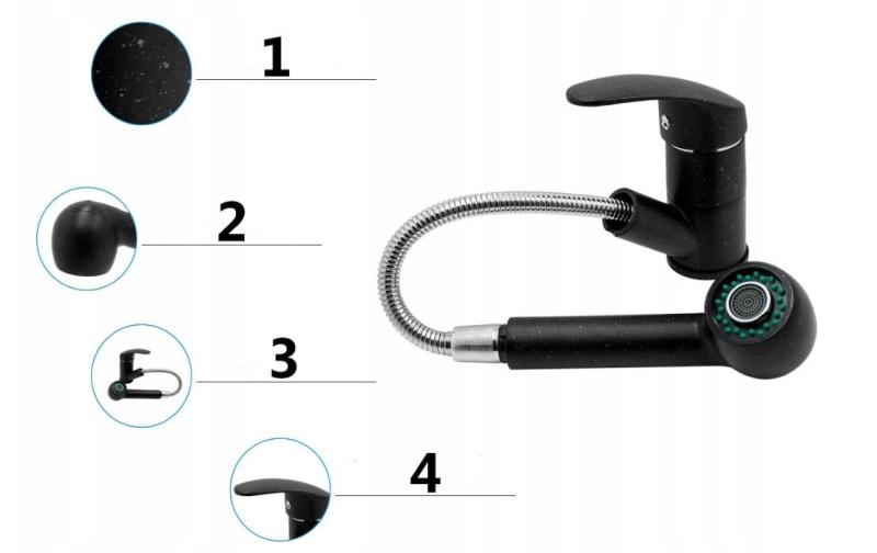 Granitland Rhea кухненски смесител с вид на арденски варовик с изтеглящ се чучур и ръчен душ с двойна функция 1208969536.