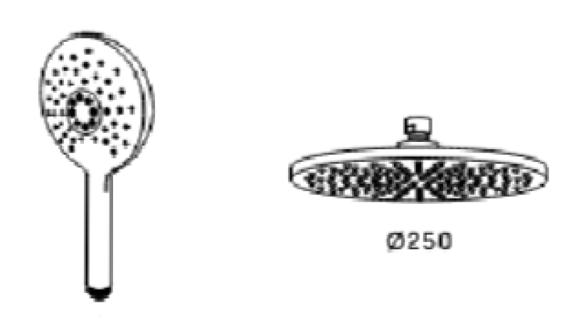 Waterevolution Flow термостатичен трипътен душов смесител с главен душ 250 мм и кръгъл ръчен душ черен T131TNR25PR