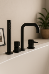 Ватереволюция Flow 4-дупков Смесител за вана за монтаж на ръба на ваната Черен H T138HPR