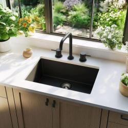 Waterevolution Flow 3-отвора кухненски смесител с въртящ се чучур и връзка за филтрирана вода черен T152HPR