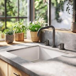 Waterevolution Flow 3-отвора кухненски смесител с въртящ се излив и връзка за филтрирана вода, цвят gun metal T152HGME