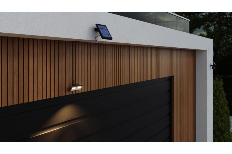 Соларен осветителен уред със сензор за движение и здрач DAVOS, LED, 1000lm, 4000K, 2000mAh, IP54, черен