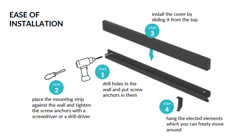 Комплект кухненски релси Epka Luxion 60 см с аксесоари от метал с невидимо закрепване Черен 1208969993.