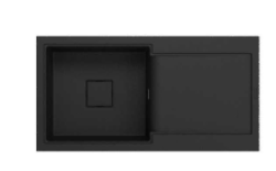 GraniteMy Zafiri Черна Гранитна Мивка за Вграждане 97x50 см с Отцедник, Обратима, с Черен Квадратен Покрив за Оттичане 1208969997