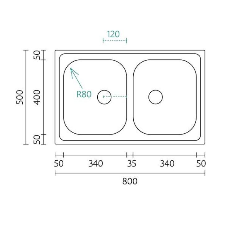 Банка Центурио 20 Неръждаема стомана двойна мивка за монтаж върху плот 80x50см 1208970026