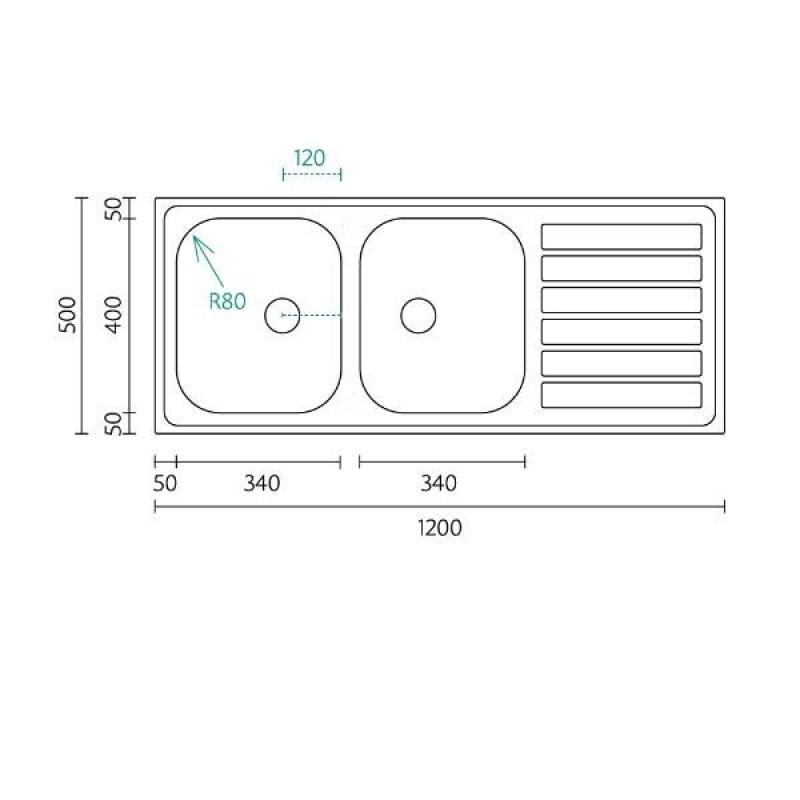 Банка Centurio 120 неръждаема стомана двоен мивка за монтаж 120x50см с отцедник 1208970029.