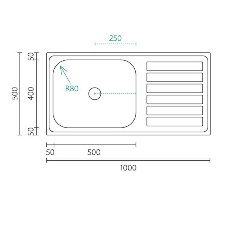 Banka Centurio 100-50 НЕРЖАВЕН МЕТАЛЕН МИВКА 100x50cm с отцеждащ се участък 1208970030