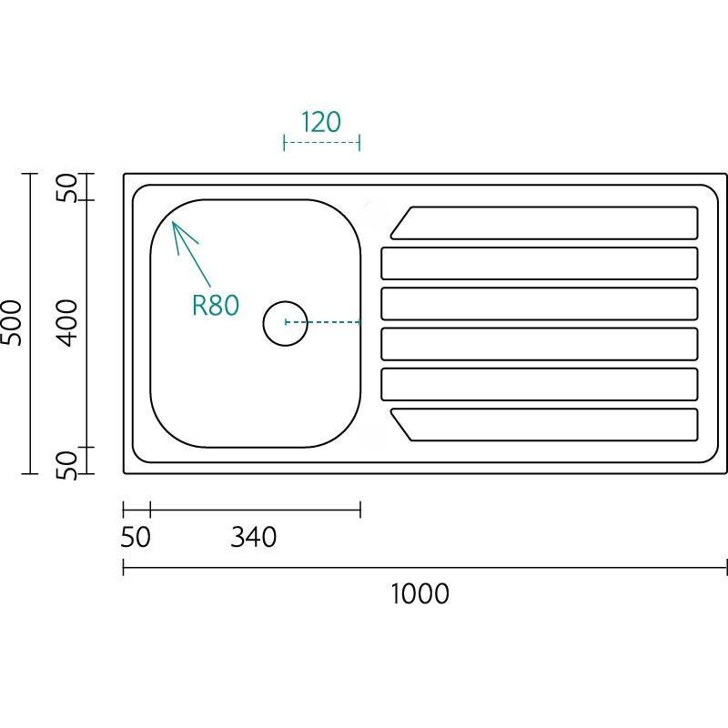 Banka Centurio 100-34 Неръждаема мивка за монтаж върху плот 100x50cm с отцеждаща част 1208970033