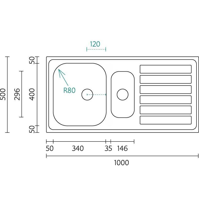 Банка Centurio 100-15 неръждаема стомана 1,5 мивка за вграждане 100 x 50 см с отцедник 1208970035