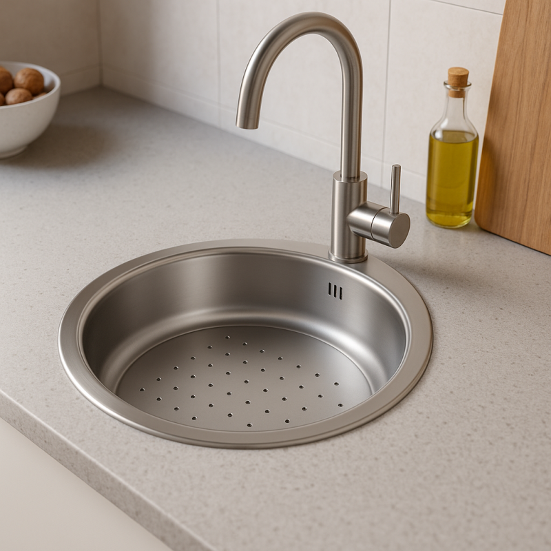 Banka P18380 Неръждаема стомана Кръгла плитка мивка с капкоуловител 45 см Надграждане и подграждане 1208970057