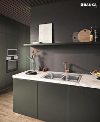 Банка Princess неръждаема стомана двойна мивка за монтаж 84x56 см с отвор за кран 1208970066