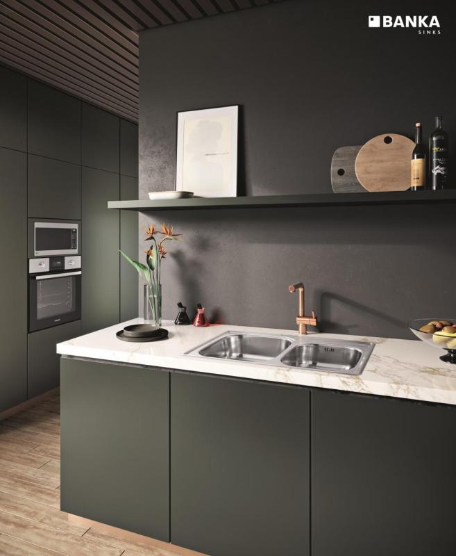 Банка Princess неръждаема стомана двойна мивка за монтаж 84x56 см с отвор за кран 1208970066