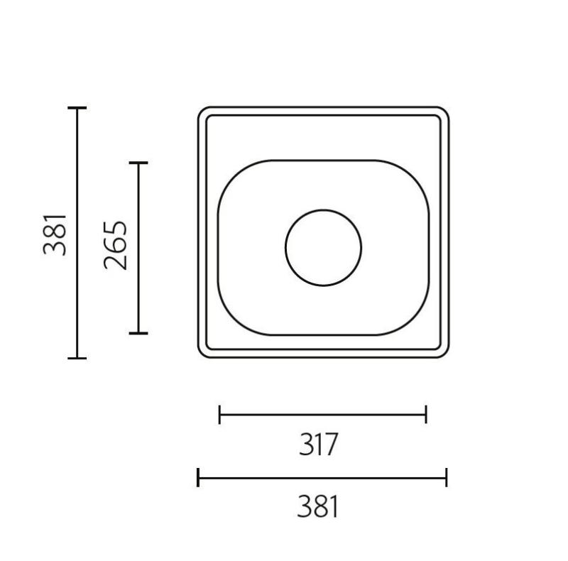 Банка Детройт Мивка от неръждаема стомана 381 x 381 mm Монтаж с отвор за батерия 1208970074