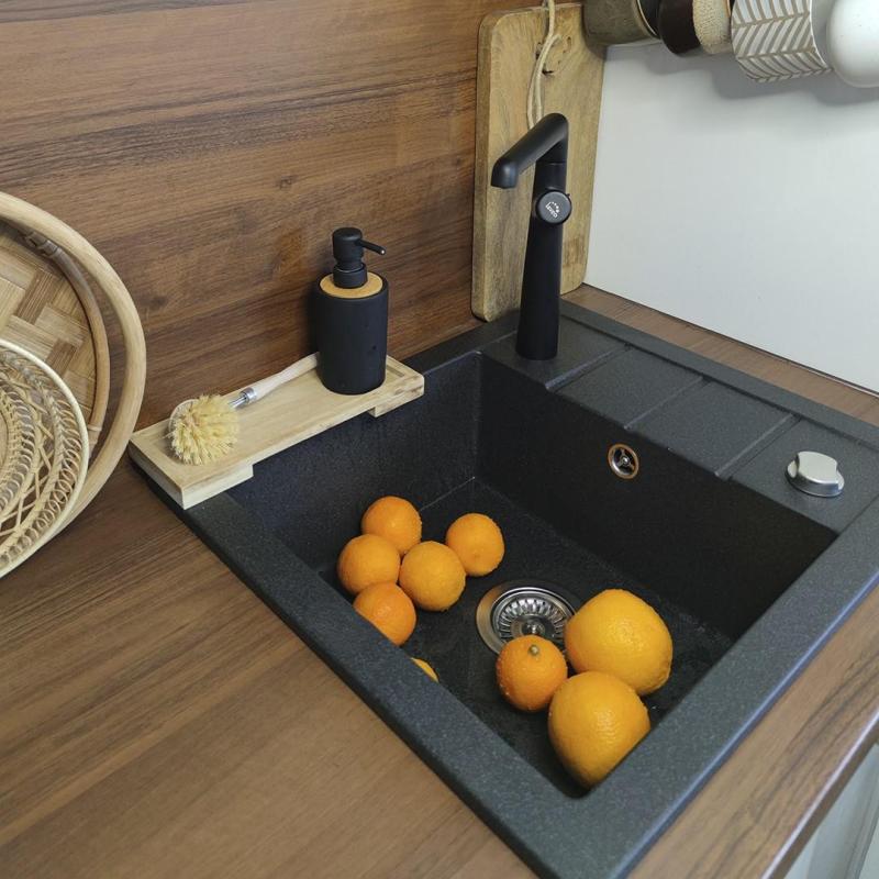 Аквадизайн Съмърсет Гранитна Надеждна Мивка Антрацит с малка Отцедна Част 570 x 495 мм 1208970084