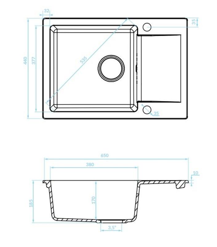 Аквадизайн Кенсли Комплект - Гранитна Надстройка за Мивка Сива с малка Отцедник и Кухненски Смесител, 65 x 44 см 1208970086