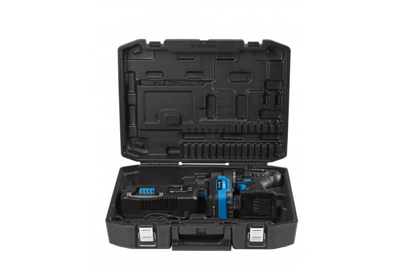 HÖGERT акумулаторна бормашина 18V, комплект с батерия, зарядно устройство, държач за битове, магазин за свредла.