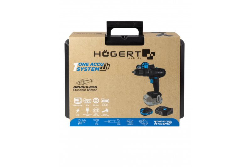 HÖGERT акумулаторна ударна бормашина, 18V за тухли, камък, дърво, метал и пластмаса.