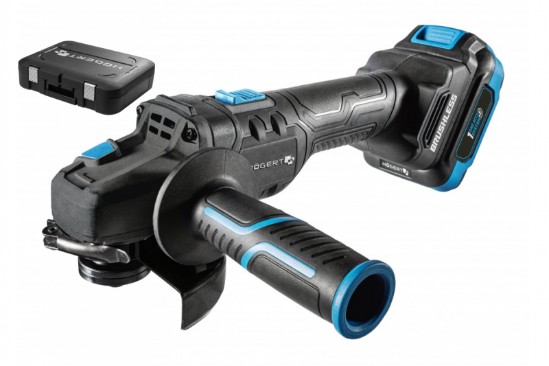 HÖGERT Диск шлайфмашина без кабел с лостов превключвател, 125MM, 18V, комплект с батерия, зарядно устройство, аксесоари.