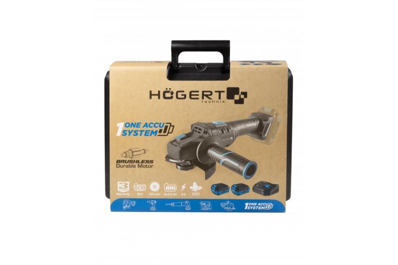 HÖGERT Диск шлайфмашина без кабел с лостов превключвател, 125MM, 18V, комплект с батерия, зарядно устройство, аксесоари.