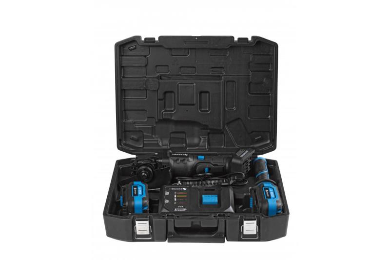 HÖGERT Двуканална ъглошлайф машина с paddle-превключвател, 125MM, 18V - Комплект (батерия, зарядно устройство, аксесоари)