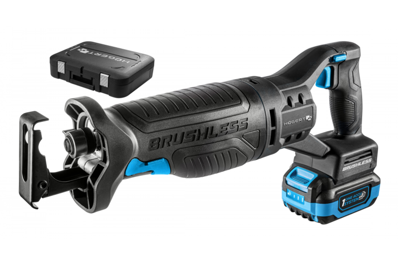 HÖGERT акумулаторен комплект за саблевиден трион, 18V, безчетков, батерия, зарядно устройство, аксесоари