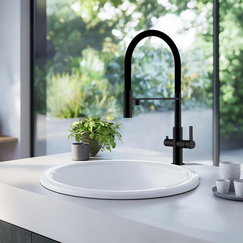 Ausmann Claridge 3-пътен кухненски смесител с гъвкав чучур и филтрирана вода – антрацит – 1208970500