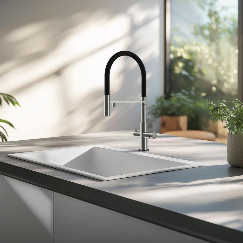 Ausmann Claridge 3-пътен кухненски смесител с гъвкав чучур и филтрирана вода – Сив - 1208970502