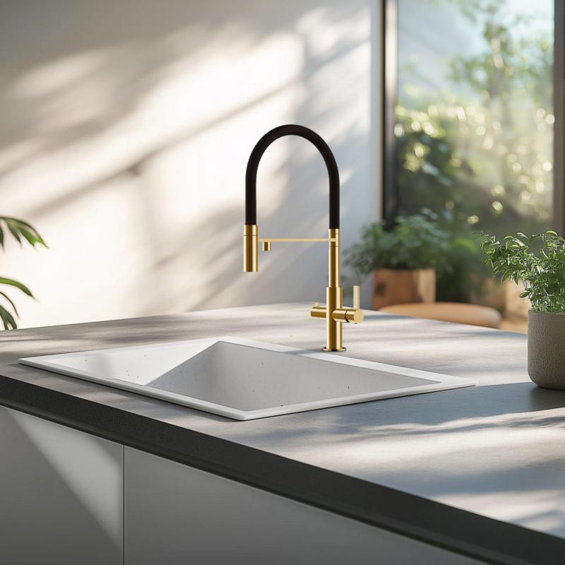 Ausmann Claridge 3-пътен кухненски смесител с гъвкав чучур и филтрирана вода – Злато - 1208970504