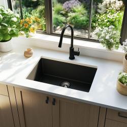 Ausmann Ceramic Ember Керамична Мат Черна Мивка - За Вграждане и Подмонтаж 54 x 40 см със неръждаема стомана щепсел 1208970511