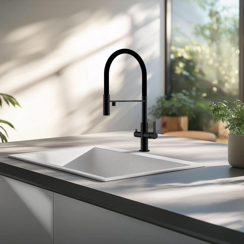 Бяла мивка 50x40 см за вграждане, монтиране отгоре и наравно с плота с бял клапан 1208970531