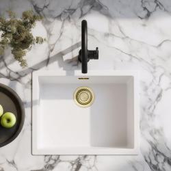 Бяла мивка 50x40 см за вграждане под плот, на плот и на равнище с позлатен сифон 1208970532