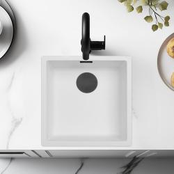 Бяла мивка 40x40 см за монтаж отдолу, отгоре и плоско монтаж с матов черен щепсел 1208970535