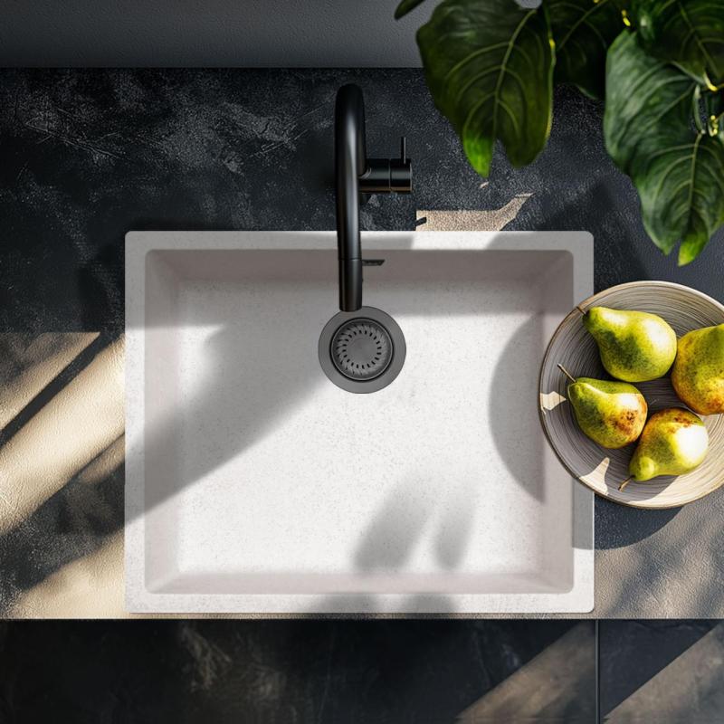 Пясъчно бяла крем мивка 50x40 см, подходяща за подграждане, надграждане и вграждане с гънметал запушалка 1208970544.