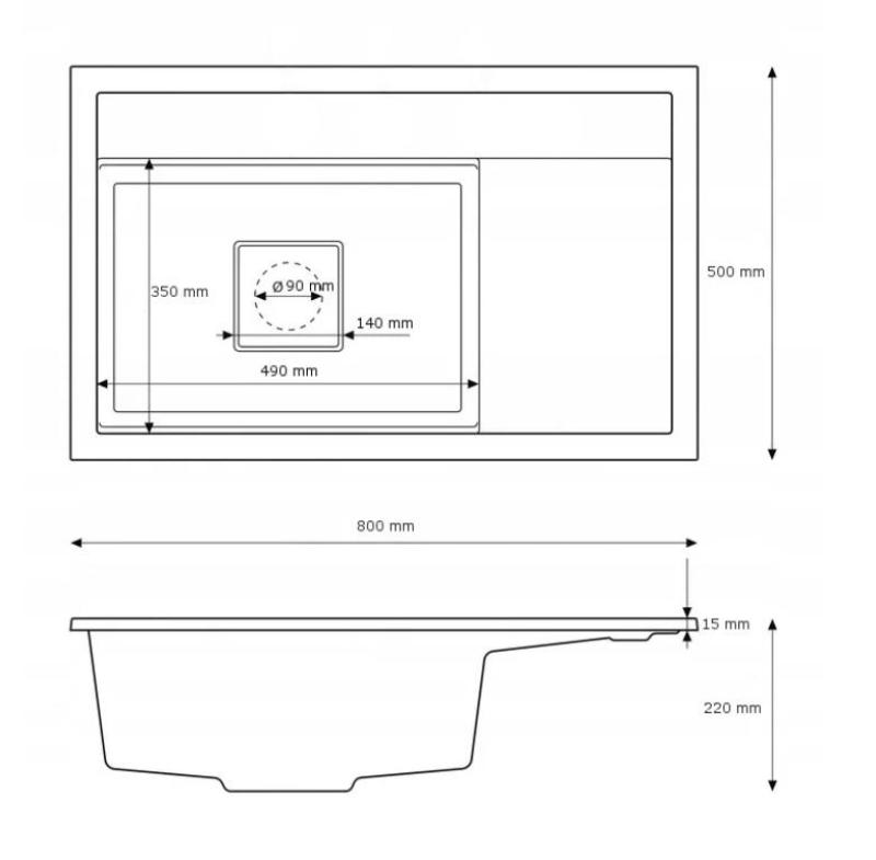 Graniteland Seta Гранитно черно мивка за монтаж 80x50 см 1208970624